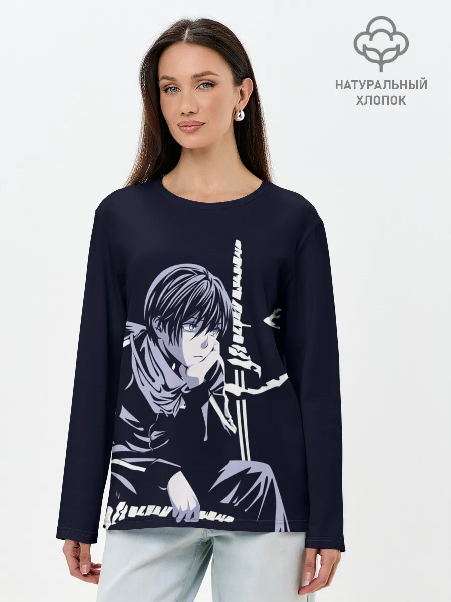 Лонгслив женский. Хлопок / Грустный Ято. Бездомный Бог