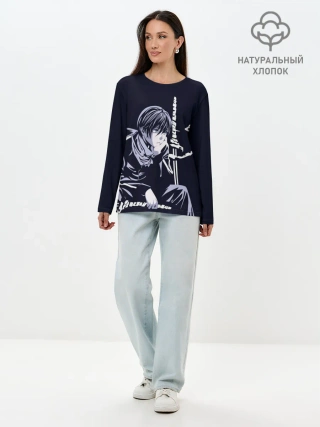 Лонгслив женский. Хлопок / Грустный Ято. Бездомный Бог