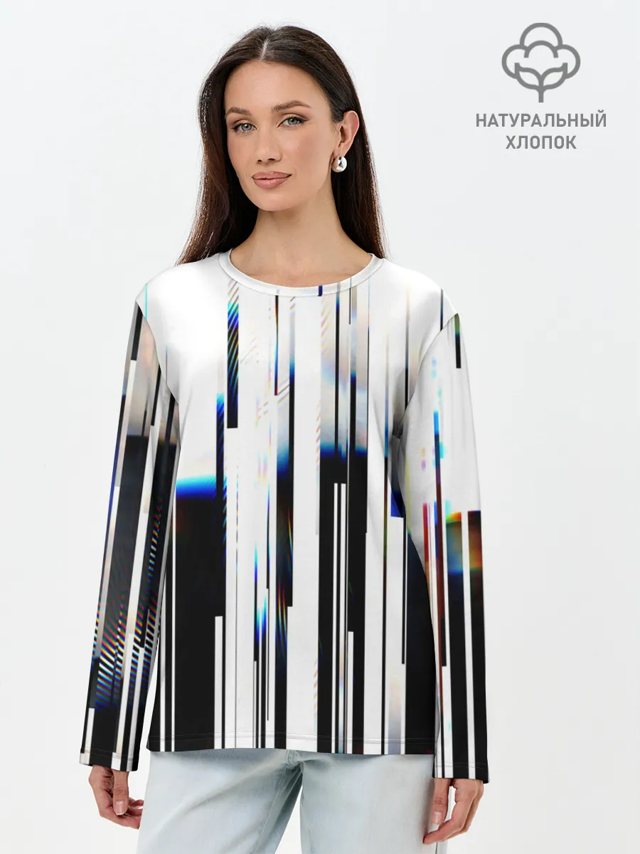 Лонгслив женский. Хлопок / Абстракция Глитч