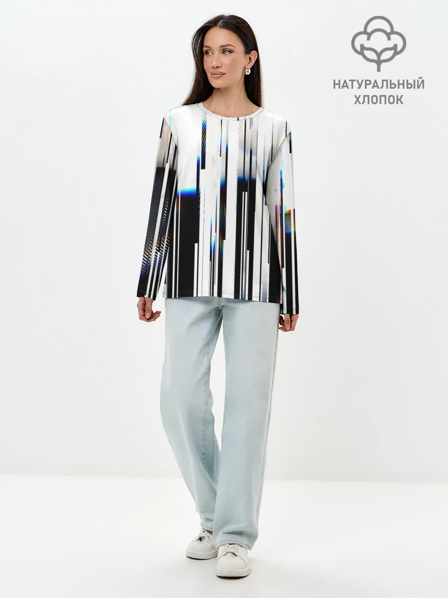 Лонгслив женский. Хлопок / Абстракция Глитч