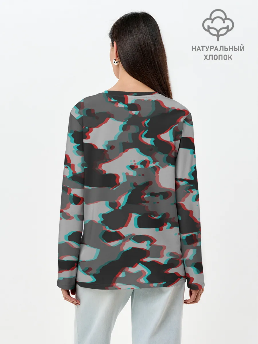 Лонгслив женский. Хлопок / Серый камуфляж