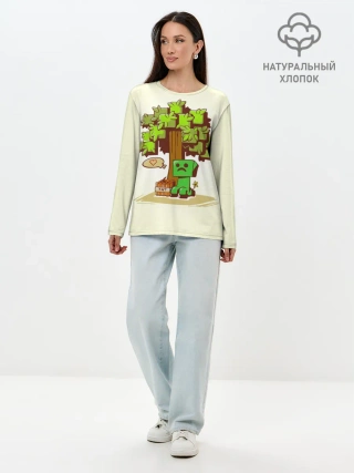 Лонгслив женский. Хлопок / Майнкрафт, Крипер