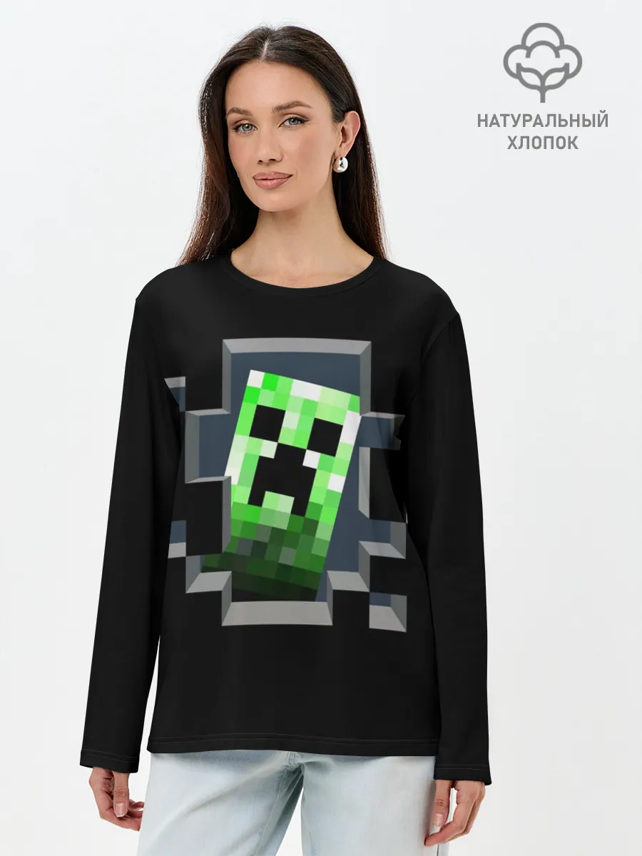 Лонгслив женский. Хлопок / Майнкрафт, Крипер