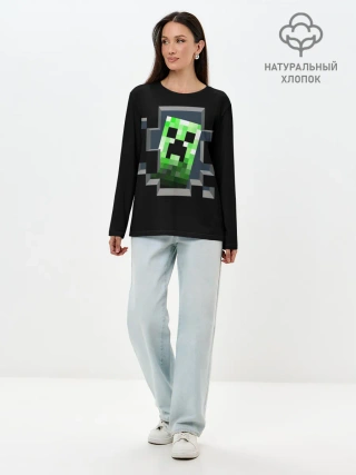 Лонгслив женский. Хлопок / Майнкрафт, Крипер