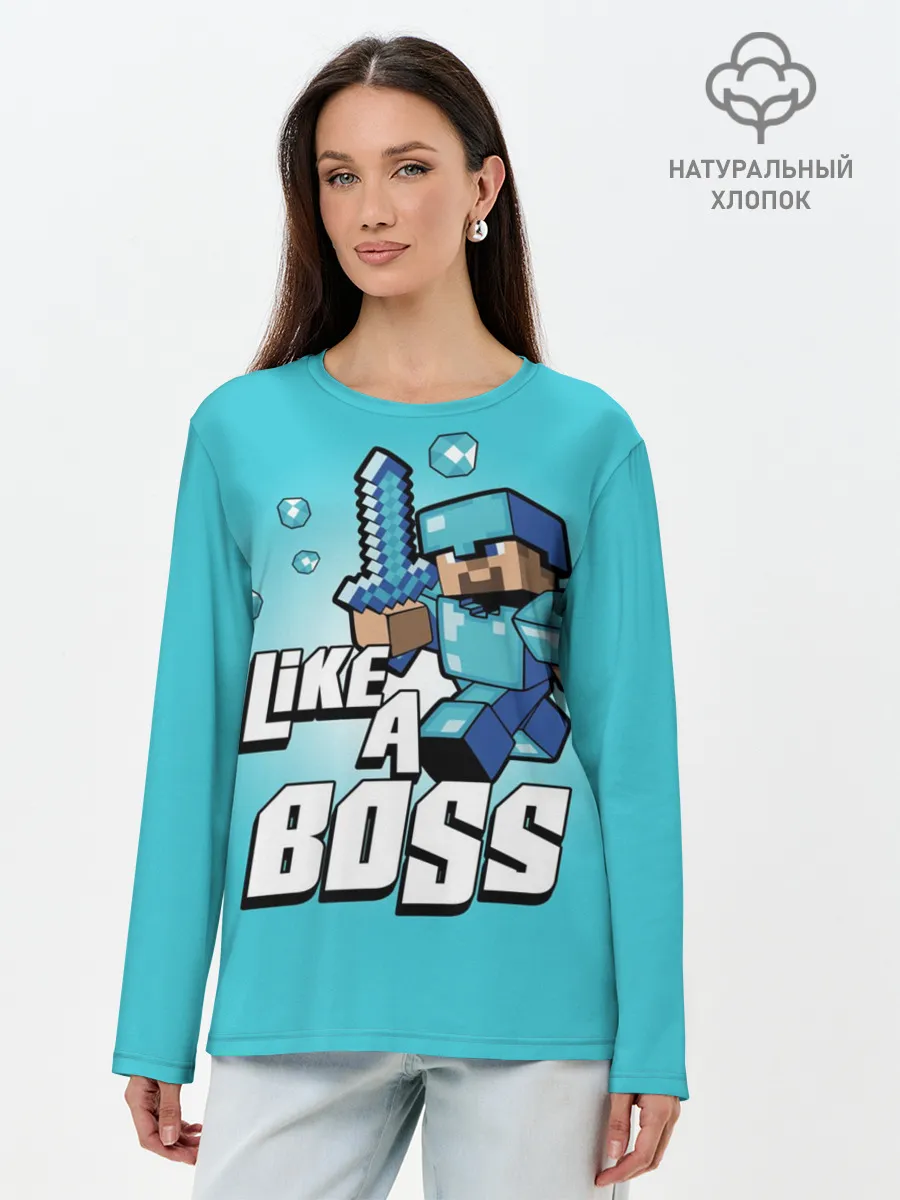 Лонгслив женский. Хлопок / Майнкрафт