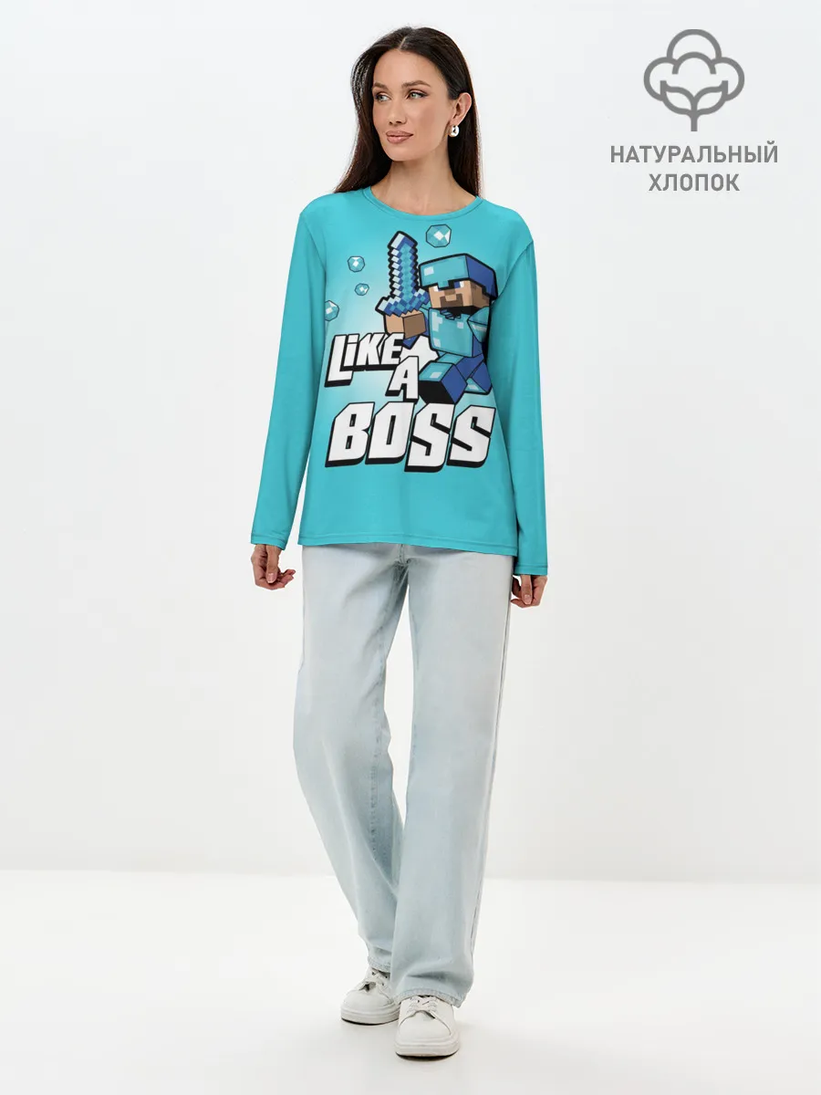 Лонгслив женский. Хлопок / Майнкрафт