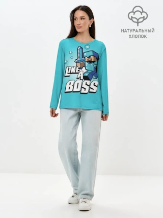 Лонгслив женский. Хлопок / Майнкрафт