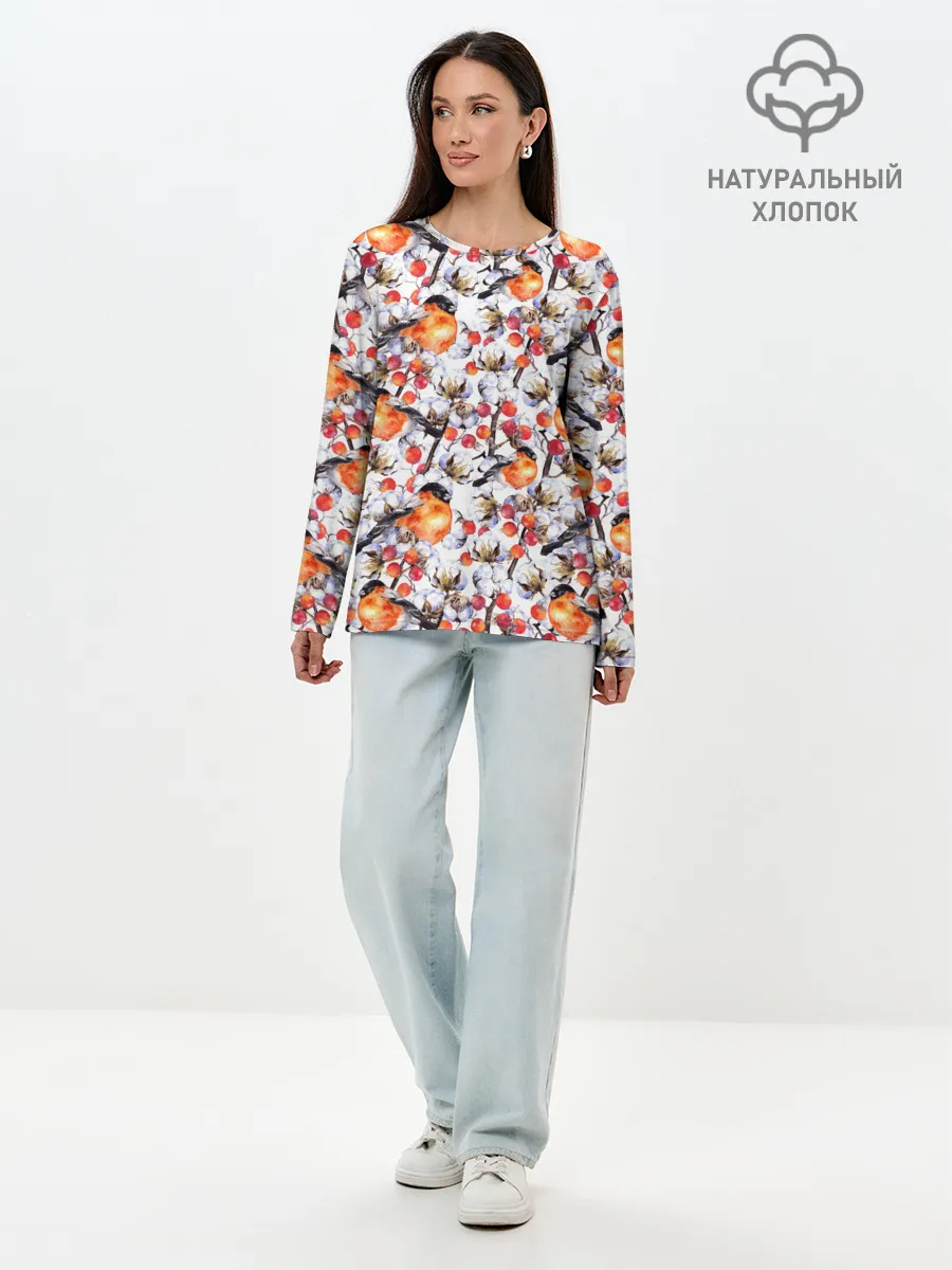 Лонгслив женский. Хлопок / Снегири