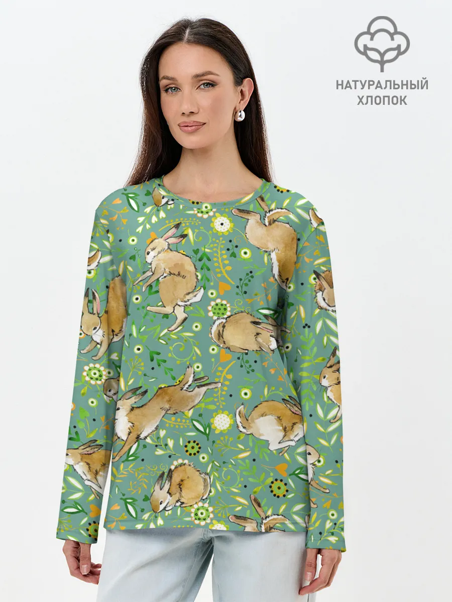 Лонгслив женский. Хлопок / Милые зайчата