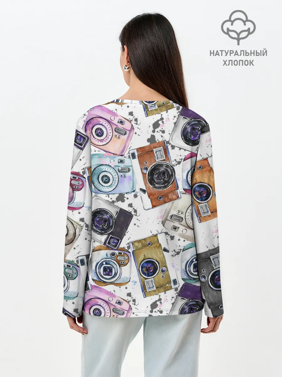 Лонгслив женский. Хлопок / Старинные фотоаппараты