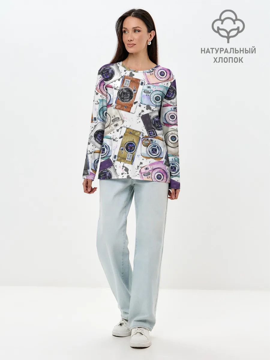 Лонгслив женский. Хлопок / Старинные фотоаппараты