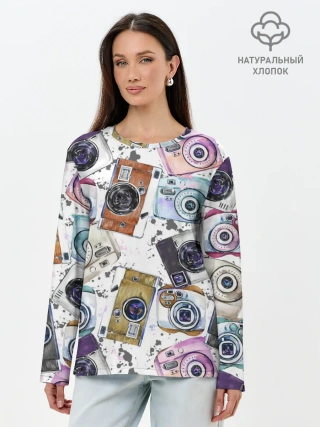 Лонгслив женский. Хлопок / Старинные фотоаппараты