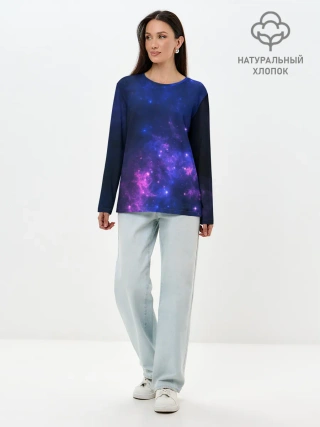 Лонгслив женский. Хлопок / Неоновый космос