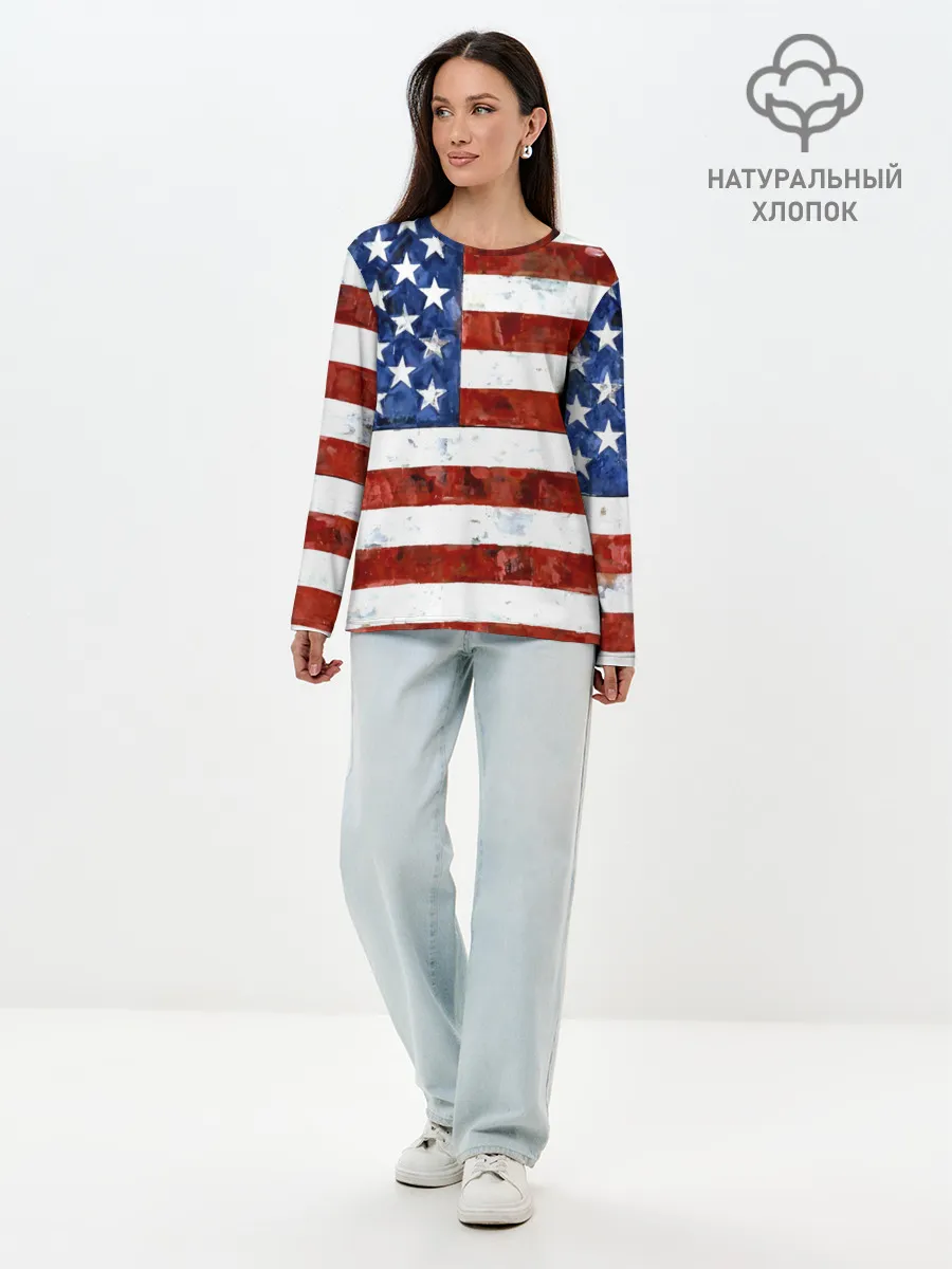 Лонгслив женский. Хлопок / США ФЛАГ
