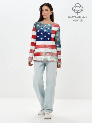 Лонгслив женский. Хлопок / Америка Флаг