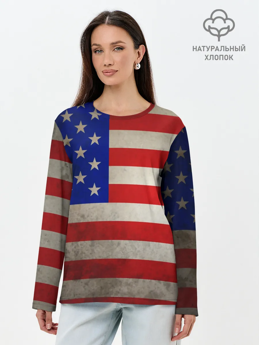 Лонгслив женский. Хлопок / Американский флаг