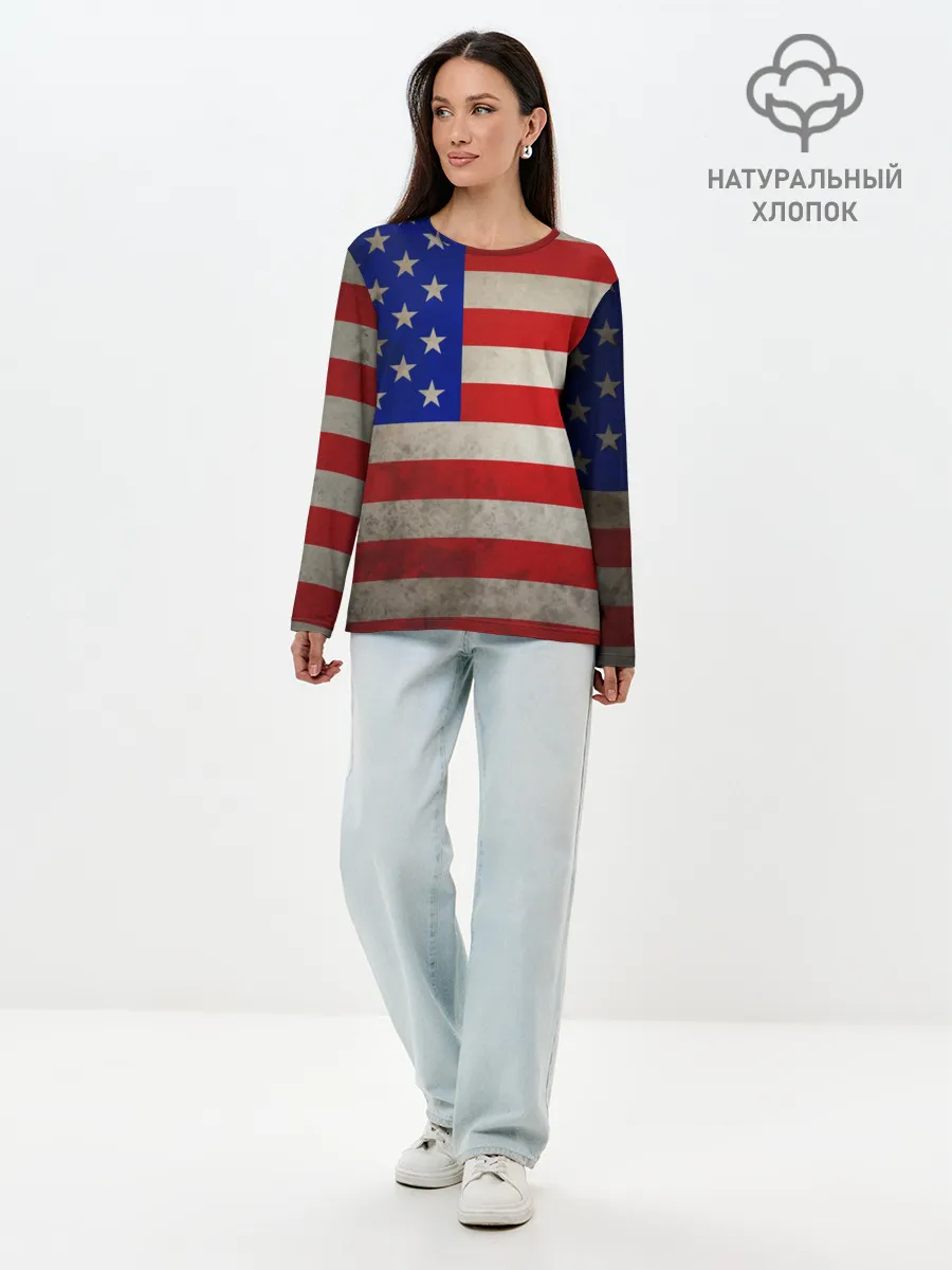 Лонгслив женский. Хлопок / Американский флаг