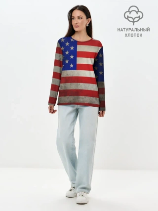 Лонгслив женский. Хлопок / Американский флаг