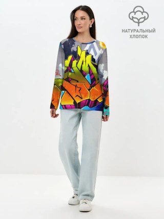 Лонгслив женский. Хлопок / НЕОНОВОЕ ГРАФФИТИ
