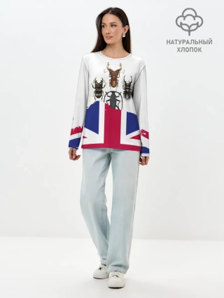 Лонгслив женский. Хлопок / Жуки