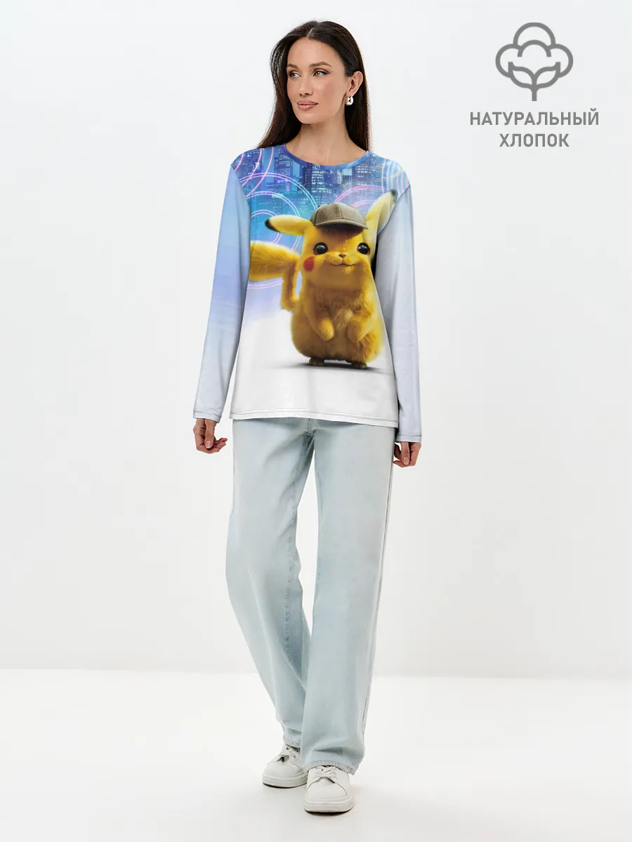 Лонгслив женский. Хлопок / Pikachu Detective