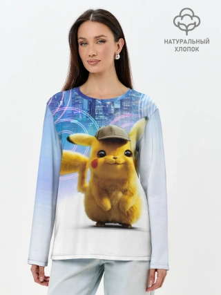 Лонгслив женский. Хлопок / Pikachu Detective