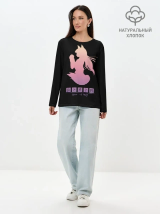 Лонгслив женский. Хлопок / силуэт Аниме-девочки-оборотня