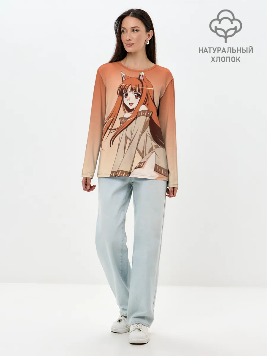 Лонгслив женский. Хлопок / Милая аниме девочка-оборотень