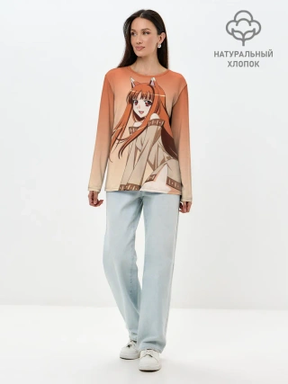 Лонгслив женский. Хлопок / Милая аниме девочка-оборотень