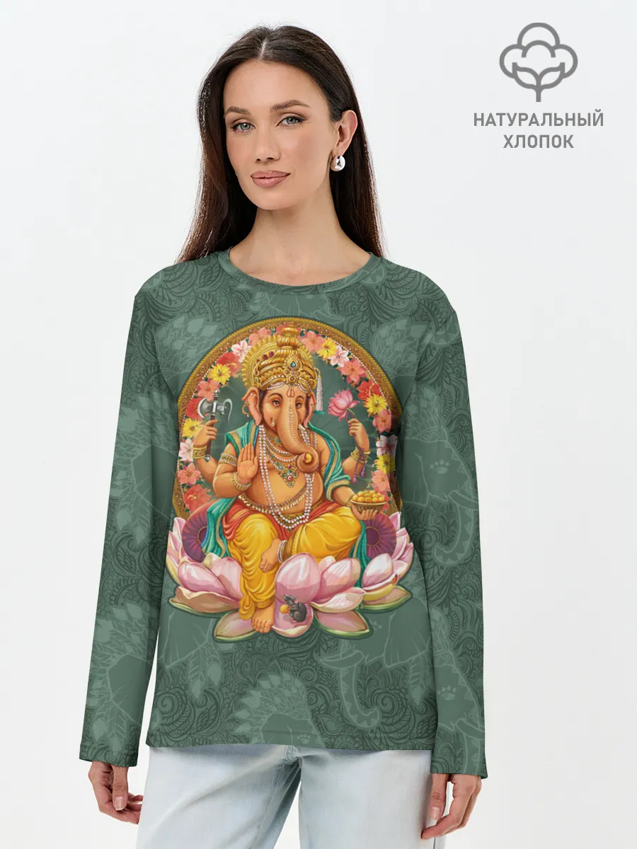 Лонгслив женский. Хлопок / Ганеша