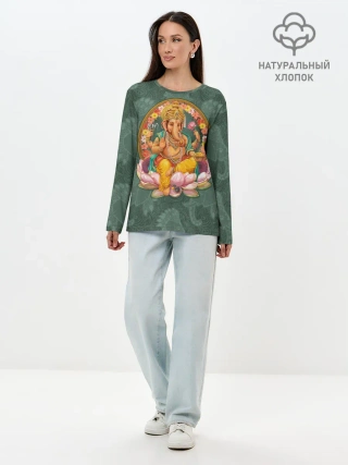 Лонгслив женский. Хлопок / Ганеша