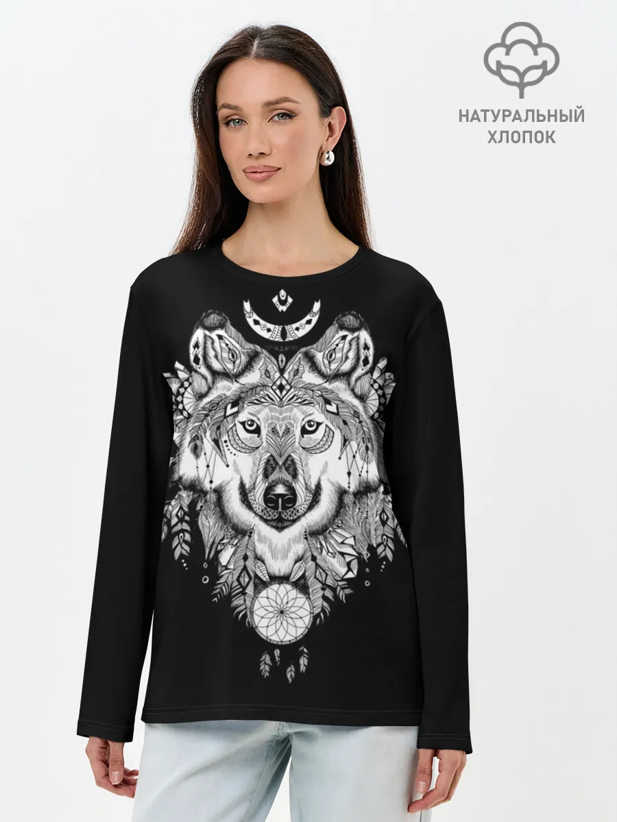 Лонгслив женский. Хлопок / Ацтекский волк