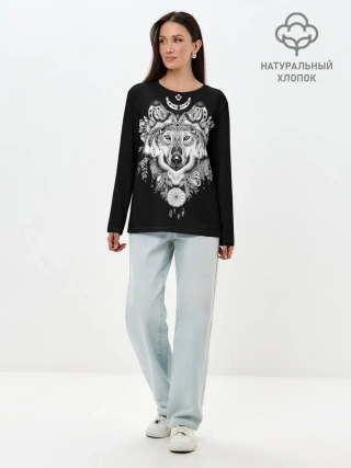 Лонгслив женский. Хлопок / Ацтекский волк