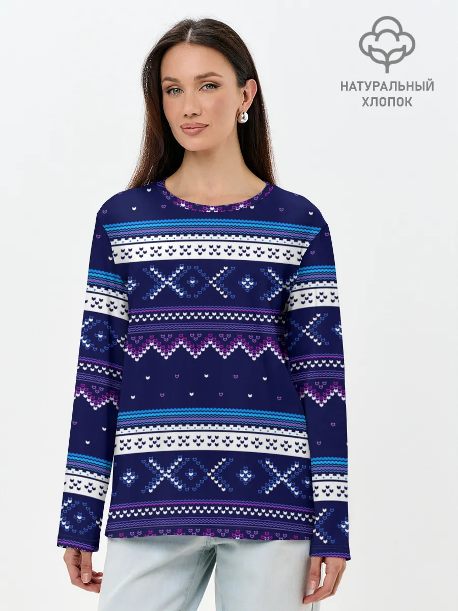 Лонгслив женский. Хлопок / Яркий узор 2