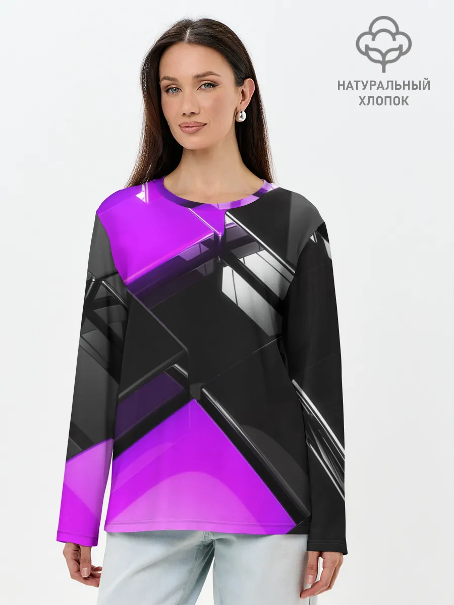 Лонгслив женский. Хлопок / Неоновые кубы