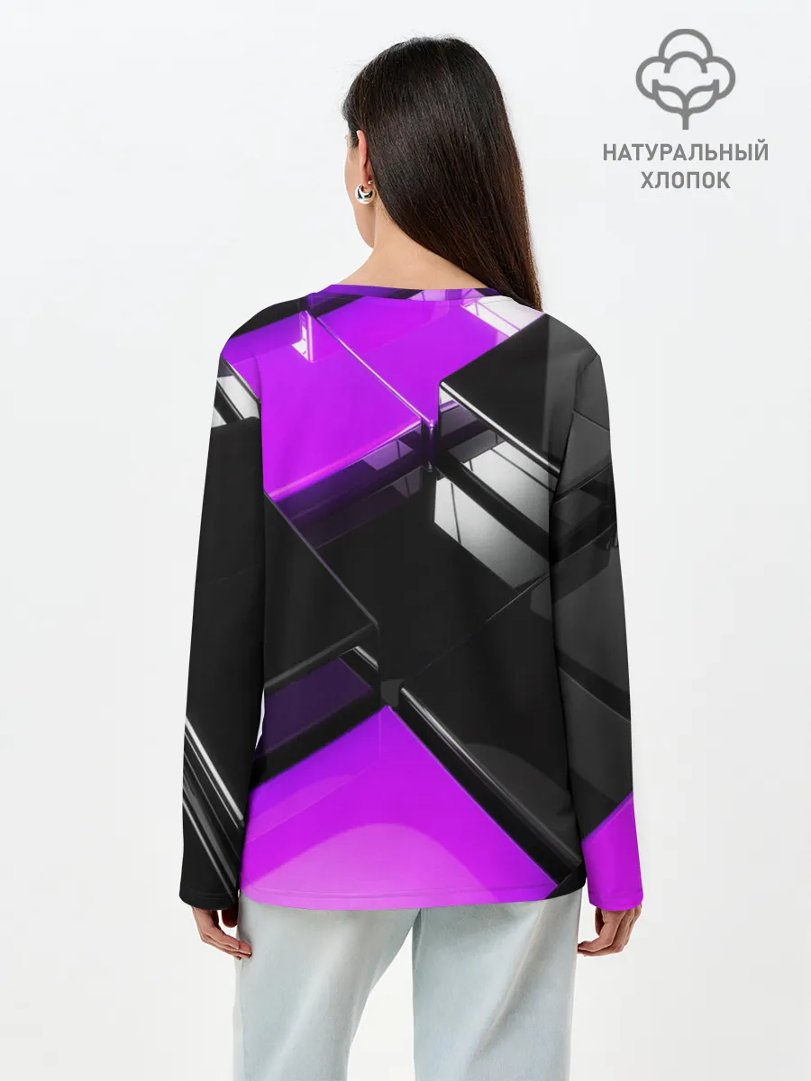 Лонгслив женский. Хлопок / Неоновые кубы