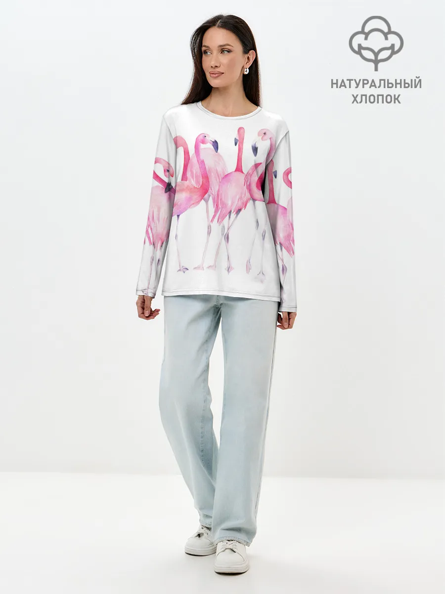 Лонгслив женский. Хлопок / Фламинго