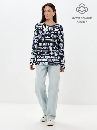 Лонгслив женский. Хлопок / ЛОГОТИПЫ ИГР GLITCH | ГЛИТЧ