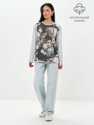 Лонгслив женский. Хлопок / Kimetsu no Yaiba на сером