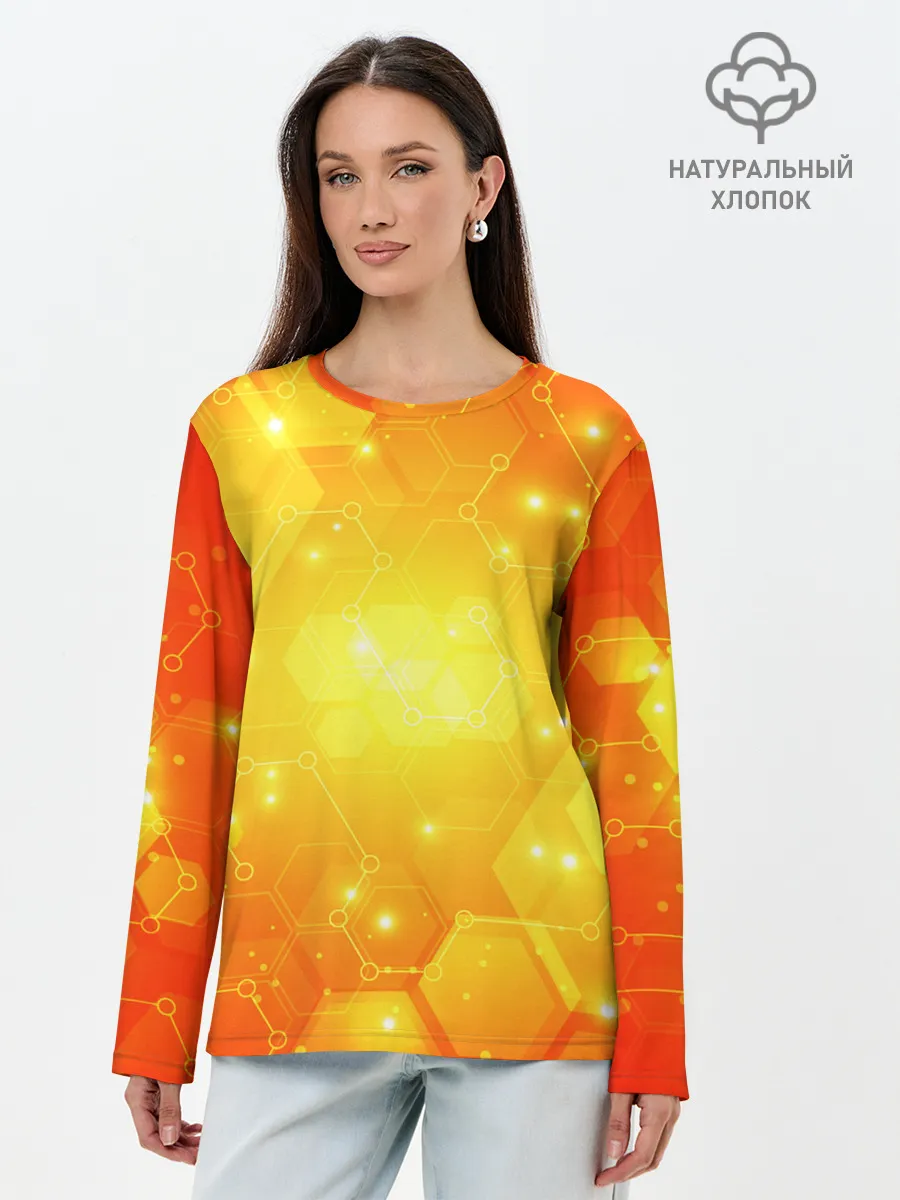 Лонгслив женский. Хлопок / ОРАНЖЕВЫЕ СОТЫ