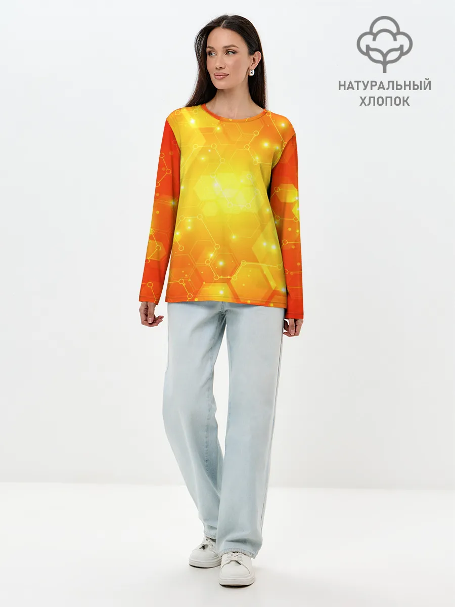 Лонгслив женский. Хлопок / ОРАНЖЕВЫЕ СОТЫ