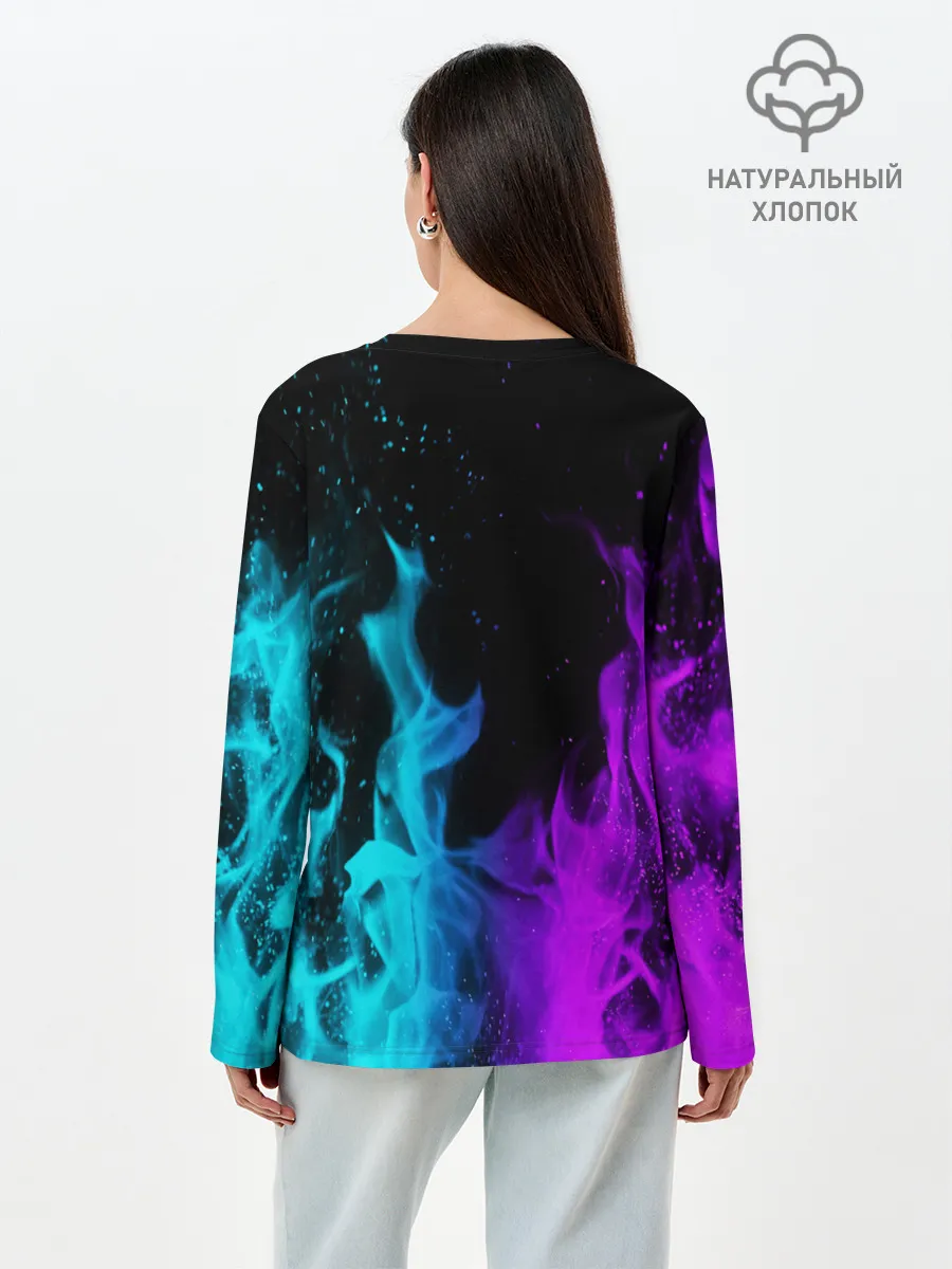 Лонгслив женский. Хлопок / ПЛАМЯ | НЕОНОВЫЙ ОГОНЬ