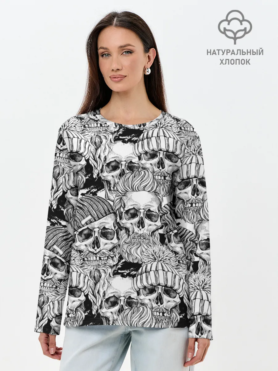 Лонгслив женский. Хлопок / Human skulls