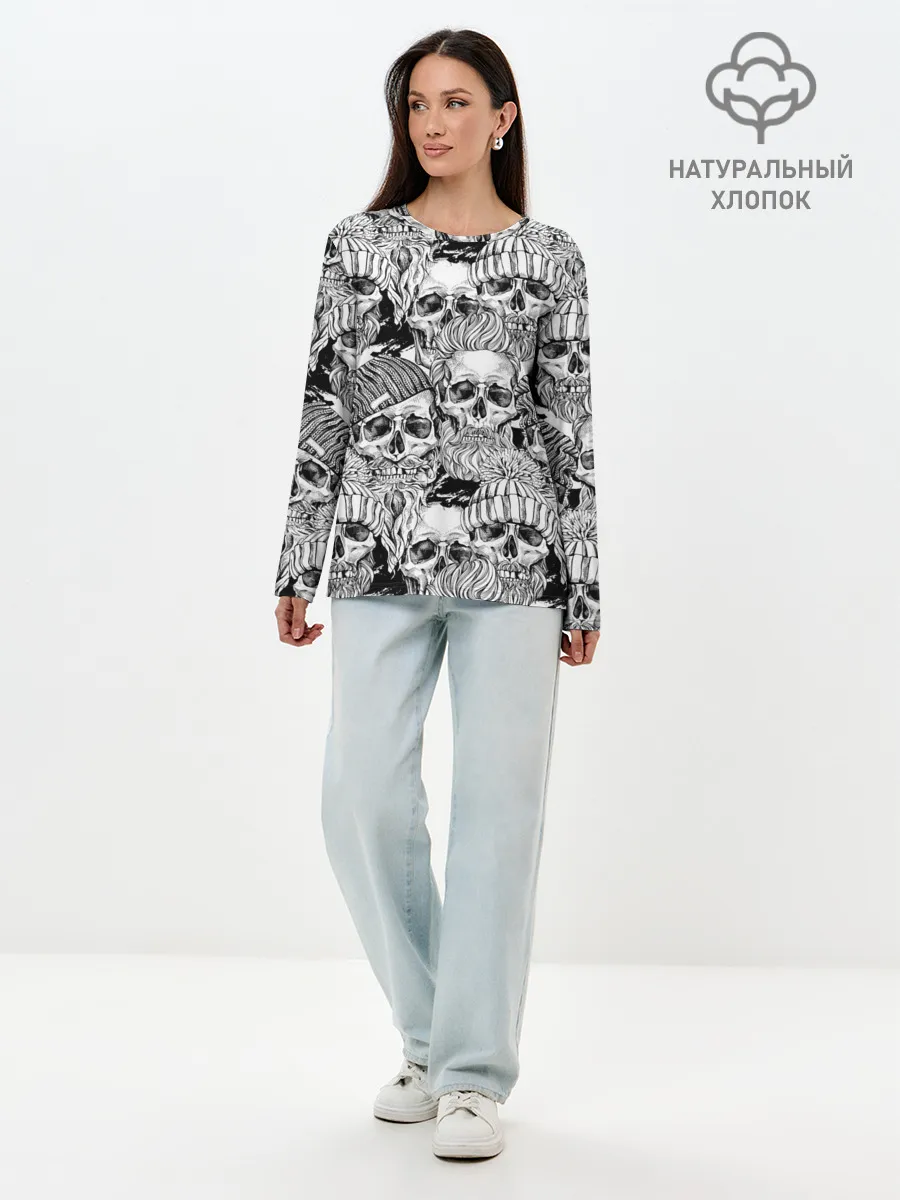 Лонгслив женский. Хлопок / Human skulls