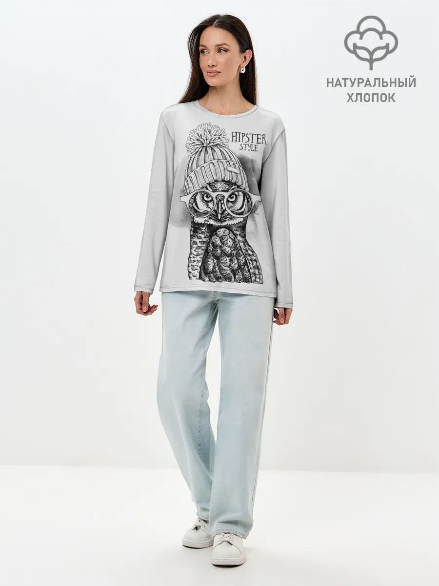 Лонгслив женский. Хлопок / Хипстер сова