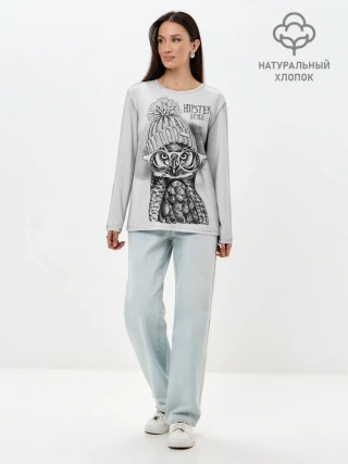 Лонгслив женский. Хлопок / Хипстер сова