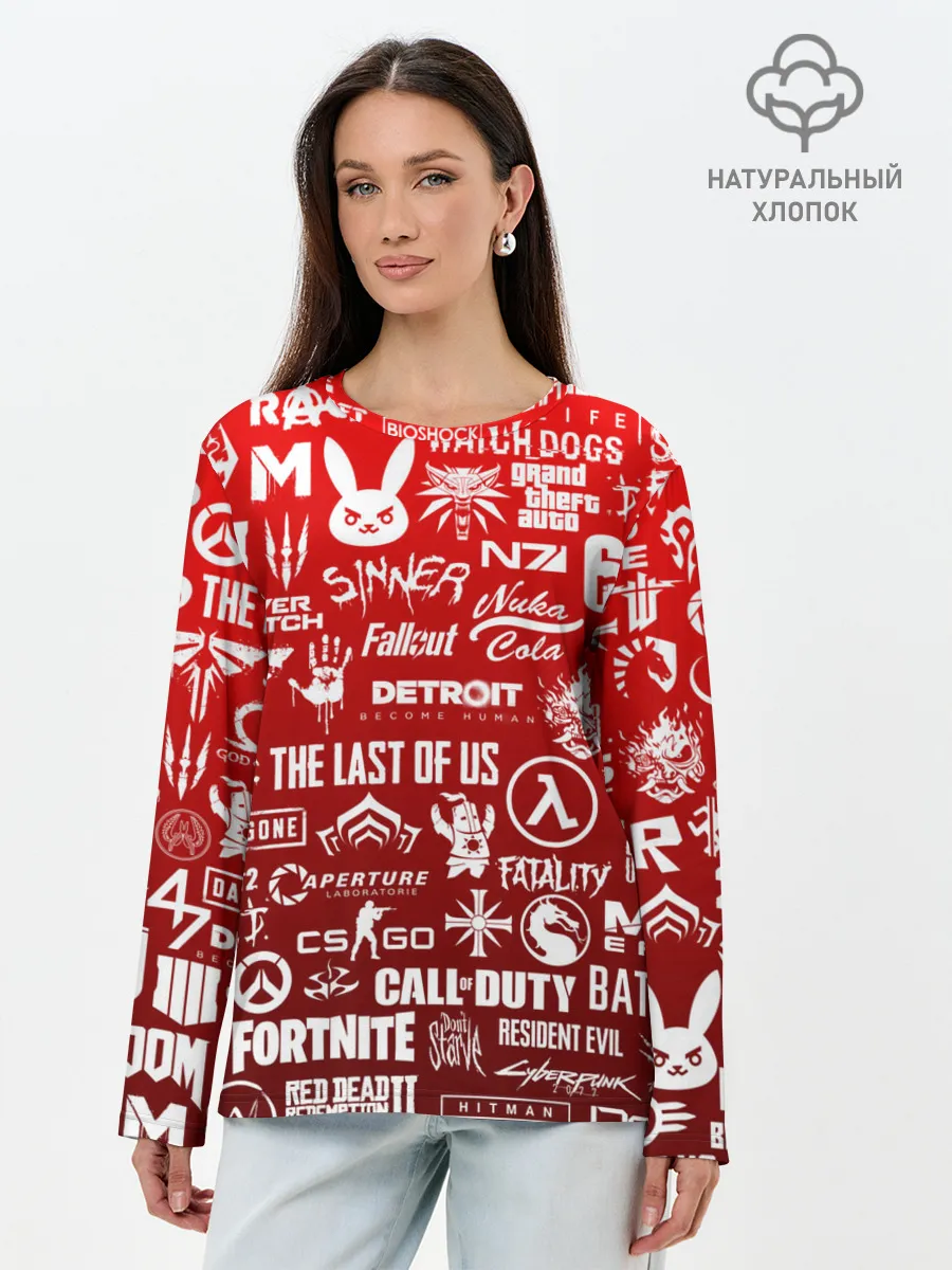Лонгслив женский. Хлопок / ЛОГОТИПЫ ИГР