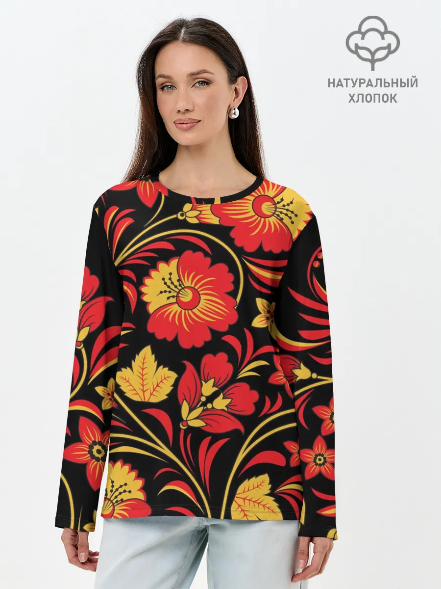 Лонгслив женский. Хлопок / Хохлома