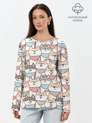 Лонгслив женский. Хлопок / Шиба Ину