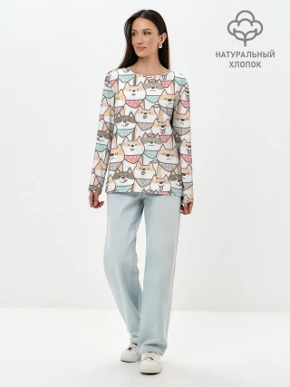 Лонгслив женский. Хлопок / Шиба Ину